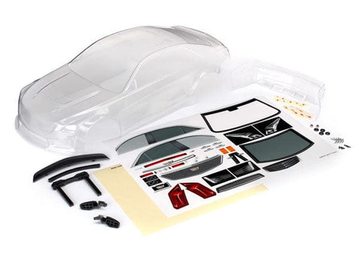 TRA8391 Traxxas Body, Cadillac CTS-V (clear, requires painting)/ decal sheet (includes side mirrors, spoiler, & mounting hardware)