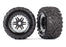 TRA8972X Traxxas Tires & wheels, assembled, glued (black, satin chrome beadlock style wheels, Maxx MT tires, foam inserts) (2) (17mm splined) (TSM rated)