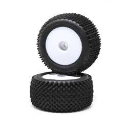LOS41013 Pin Tires, Rear, Mounted, White (2): Mini-T 2.0