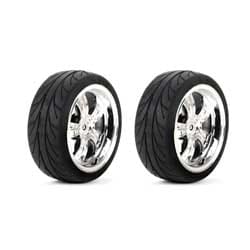 LOS43038 Mounted FR 5-Spoke Wheel/Tire 54x26mm Chrome (2)