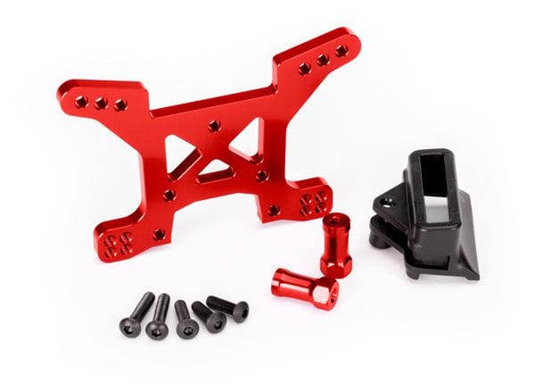 TRA6739R Traxxas Shock tower, front, 7075-T6 aluminum (red-anodized) (1)/ body mount bracket (1)