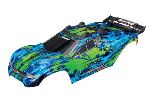 TRA6717G Traxxas Body, Rustler 4X4 VXL, green/ window, grill, lights decal sheet (assembled with front & rear body mounts and rear body support for clipless mounting)