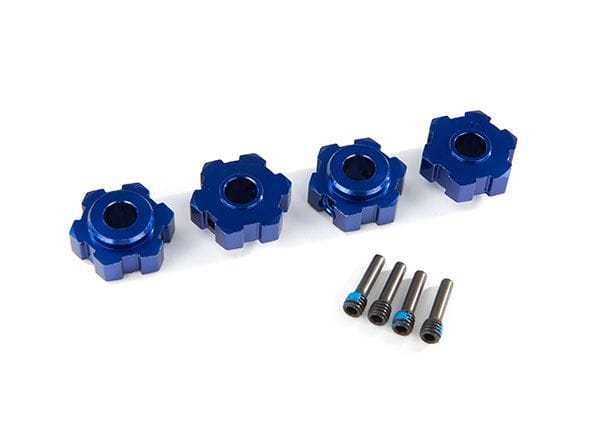 TRA8956X Traxxas Wheel hubs, hex, aluminum (blue-anodized) (4)/ 4x13mm screw pins (4)