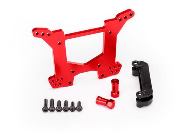 TRA6738R Traxxas Shock tower, rear, 7075-T6 aluminum (red-anodized) (1)/ body mount bracket (1)