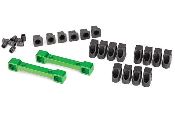 TRA8334G Traxxas Mounts, suspension arms, aluminum (green-anodized) (front & rear)/ hinge pin retainers (12)/ inserts (6)